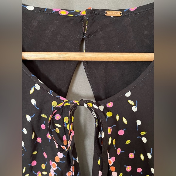 Free People S Black Multi Color Polka Dot Bishop Sleeve Open Back Mini Dress - Picture 10 of 10